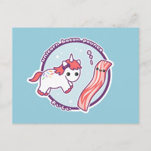 Carte Postale Cute Unicorne avec Bacon