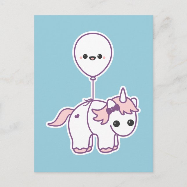 Carte Postale Cute Unicorne avec ballon (Devant)