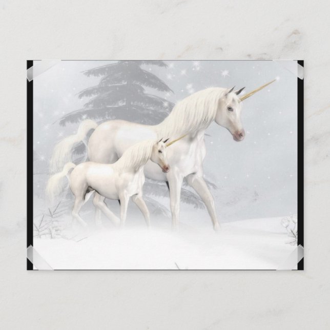 Carte Postale Cute Unicornes Dans La Neige 1 (Devant)
