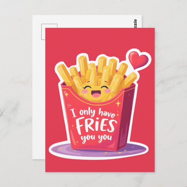 Carte Postale Cute Valentine French Fries Pun (Devant / Derrière)