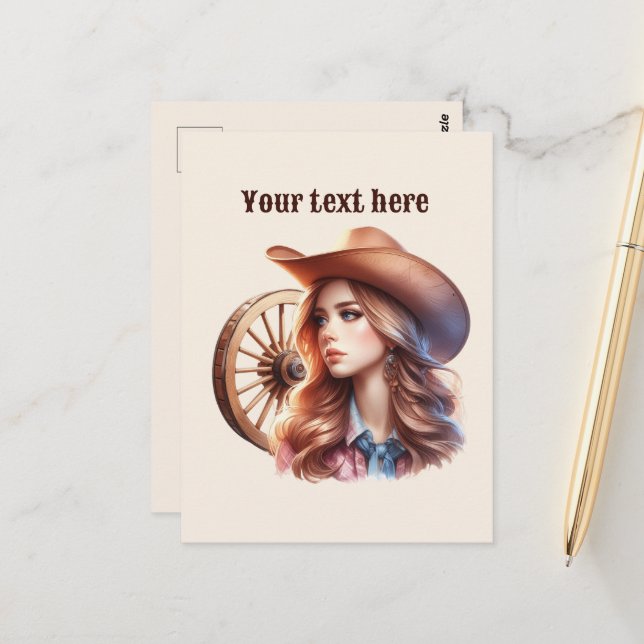 Carte Postale Cute Western Cowgirl ajouter un message (Devant/Arrière en situation)