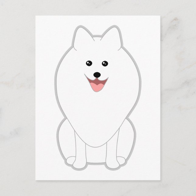 Carte Postale Cute White Dog. Spitz ou Poméranian. (Devant)