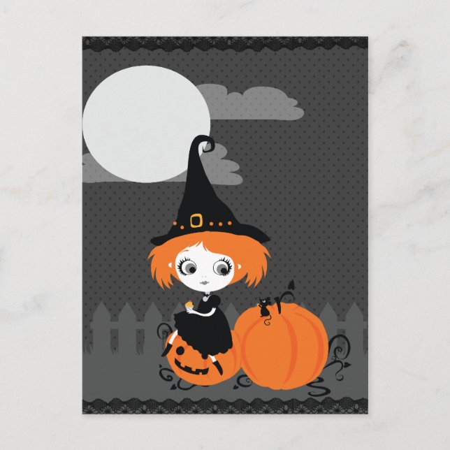 Carte Postale Cute Witch Orange Pumpkin Postcard (Devant)