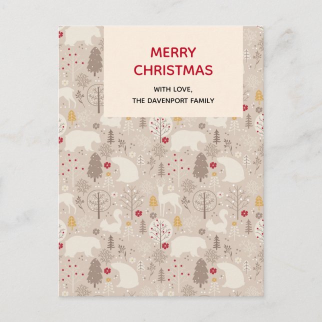 Carte Postale Cute Woodland Animaux Motif de Noël (Devant)