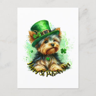 Carte Postale Cute Yorkie St. Patrick's Day Watercolor Art
