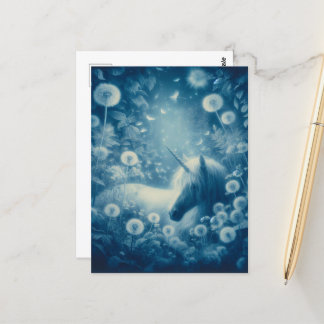 Carte Postale Cyanotype Dandelion Unicorn Dreams
