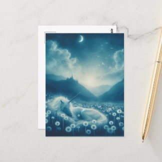 Carte Postale Cyanotype Sleeping Unicorn Dandelion Dreams