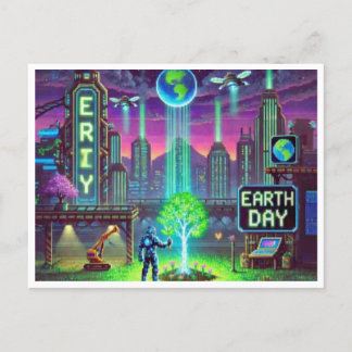 Carte postale Cyberpunk Jour des terres 16 bits Pi