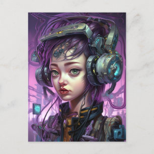 Carte Postale Cyberpunk mignonne violet fille Science Fiction