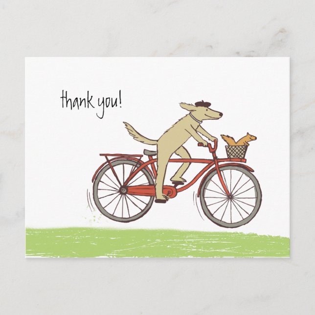Carte Postale Cyclisme chien et écureuil Whimsical Merci Personn (Devant)