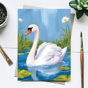Carte Postale Cygne blanc   Peinture d'oiseau à l'aquarelle sur 