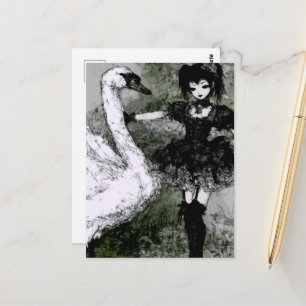 Carte Postale Cygne noir et blanc et ballerine