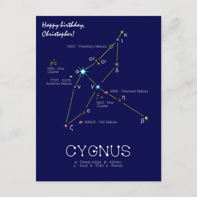 Carte Postale Cygnus de constellation de l'hémisphère nord (Devant)