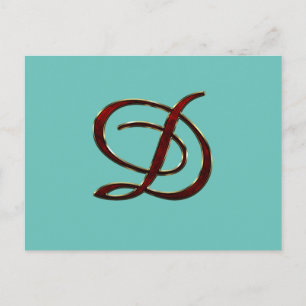 Carte Postale D monogramme en script couleur cuivre sur