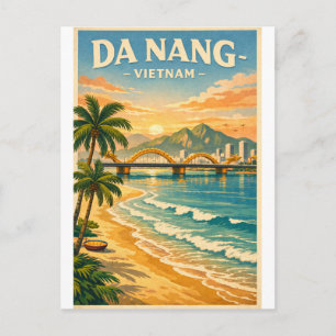 Carte Postale Da Nang ville, Vietnam, dans un classique rétro