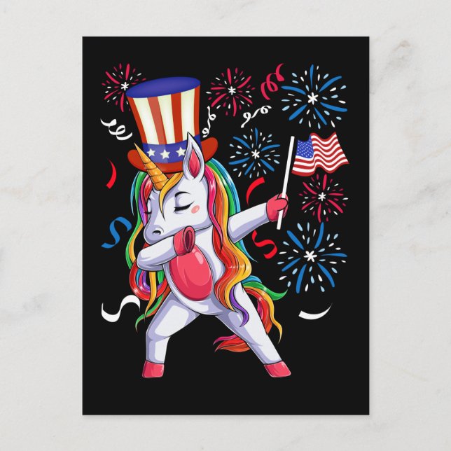 Carte Postale Dabbing Unicorn Girls 4 juillet Femmes USA (Devant)