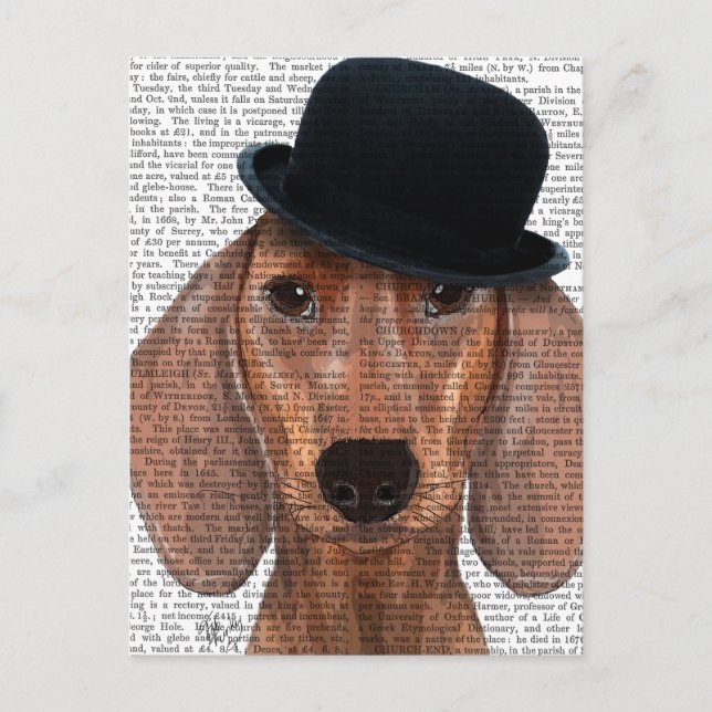 Carte Postale Dachshund avec Casquette Black Bowler (Devant)