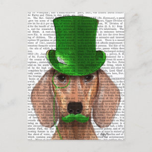 Carte Postale Dachshund avec chapeau vert et moustache