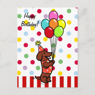 Carte Postale Dachshund Birthday Cartoon Balloons