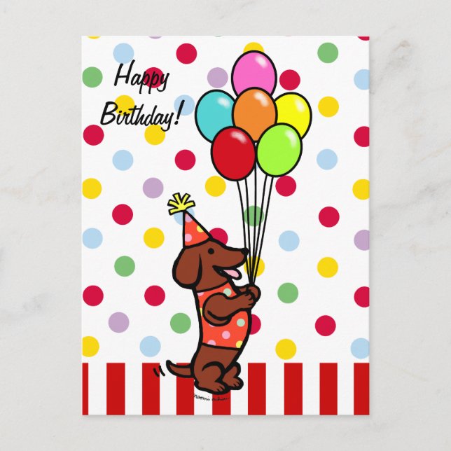Carte Postale Dachshund Birthday Cartoon Balloons (Devant)