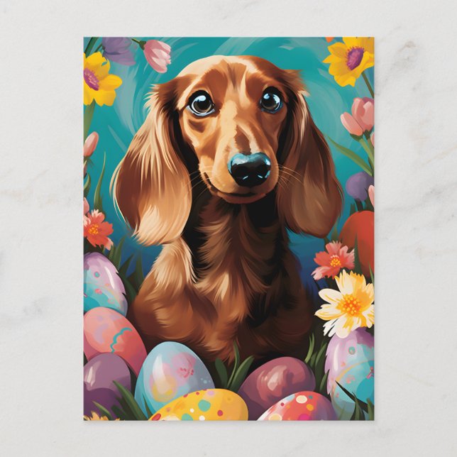 Carte Postale Dachshund Bonne Pâques (Devant)