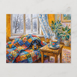 Carte Postale Dachshund Confortable se Reposant sur une Couvertu