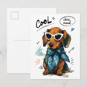 Carte Postale Dachshund Cool et Détendu avec des Lunettes de Sol