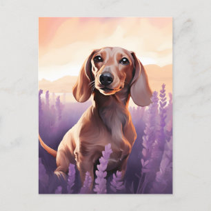 Carte Postale Dachshund dans le champ Lavender