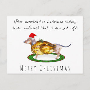 Carte Postale Dachshund drôle aquarelle a mangé la dinde de Noël