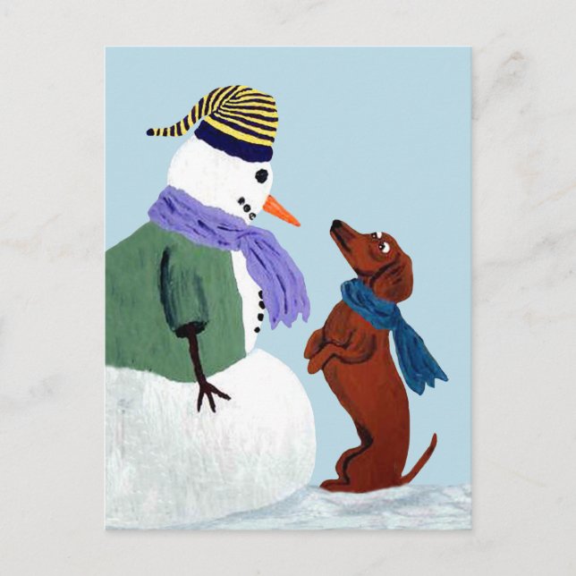 Carte Postale Dachshund Et Snowman (Devant)