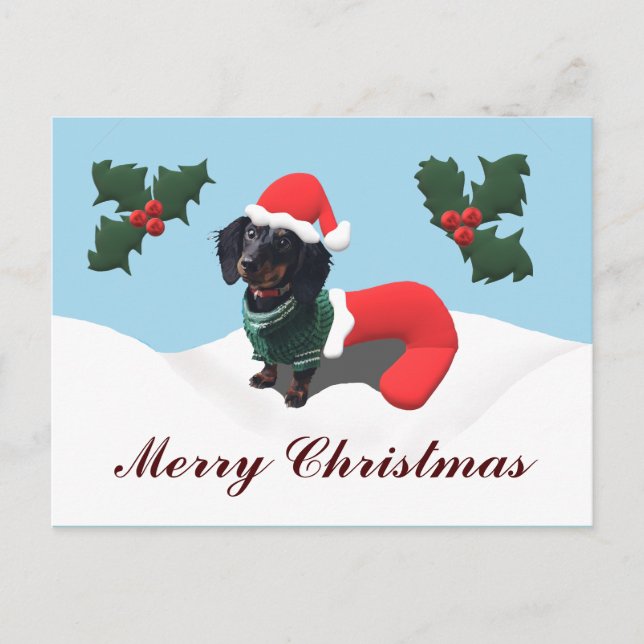 Carte Postale Dachshund Joyeux Noël (Devant)
