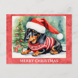 Carte Postale Dachshund Joyeux Noël mignon Chien chiot