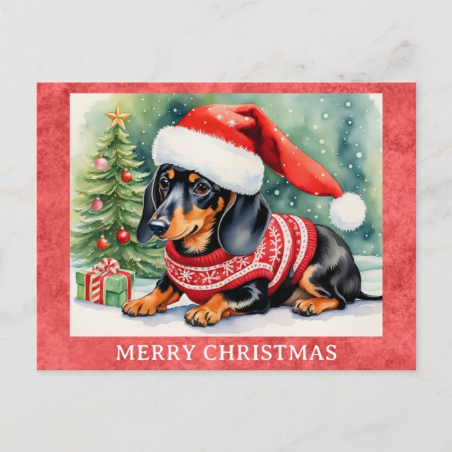 Carte Postale Dachshund Joyeux Noël mignon Chien chiot (Devant)
