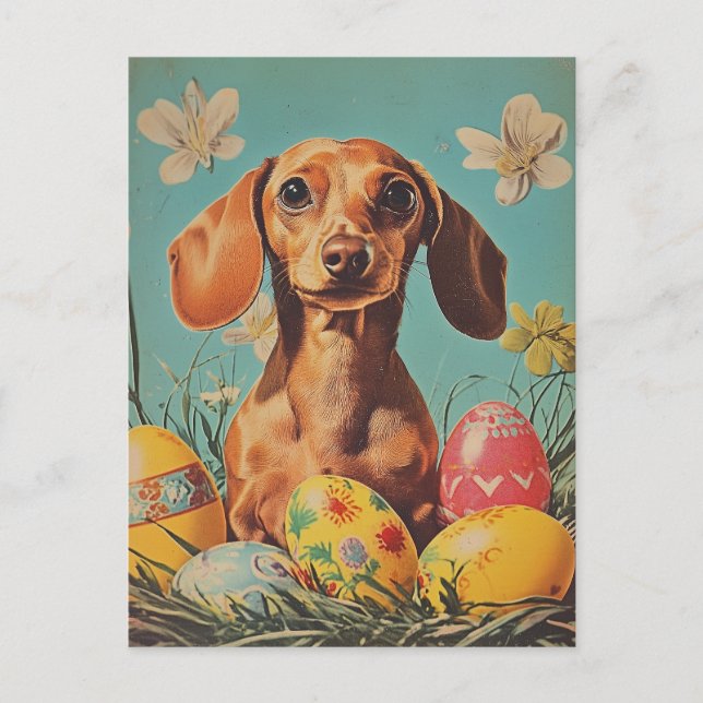 Carte Postale Dachshund Pâques Vintages (Devant)