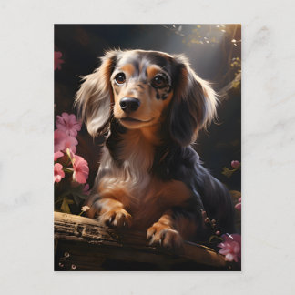 Carte Postale Dachshund Parmi Les Fleurs