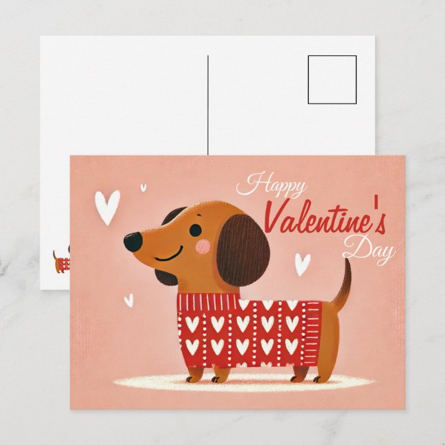 Carte Postale Dachshund Saint-Valentin (Devant / Derrière)