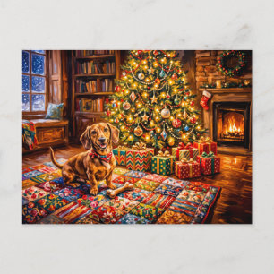 Carte Postale Dachshund se reposant à côté d'un feu d'arbre de N