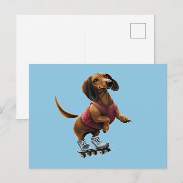 Carte Postale Dachshund Skateboard (Devant / Derrière)