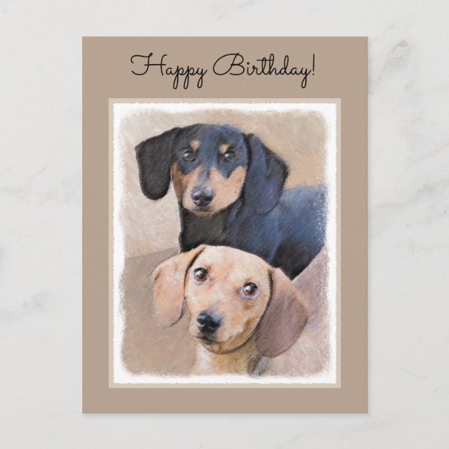 Carte Postale Dachshund (Smooth) Peinture - Art Chien original (Devant)