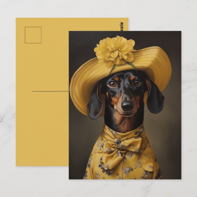 Carte Postale Dachshund sophistiqué en jaune (Devant / Derrière)