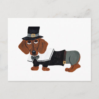 Carte Postale Dachshund Thanksgviving Pilgrim