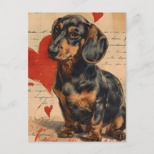 Carte Postale Dachshund Vintage Saint-Valentin