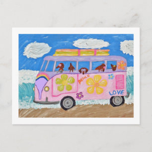 Carte Postale Dachshunds Hippies dans un Van de Fleur Enfant à l