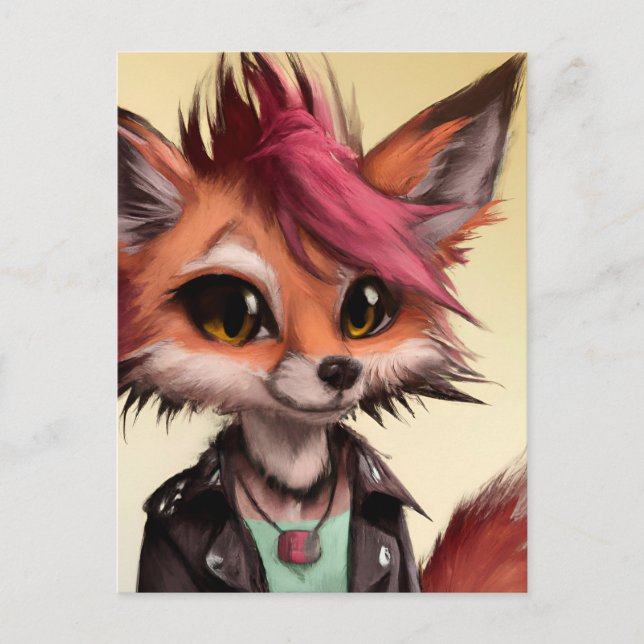 Carte postale d'adolescent punkrock cool renard (Devant)