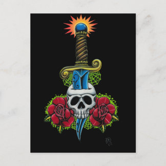 Carte postale Dagger, Crâne et Rose