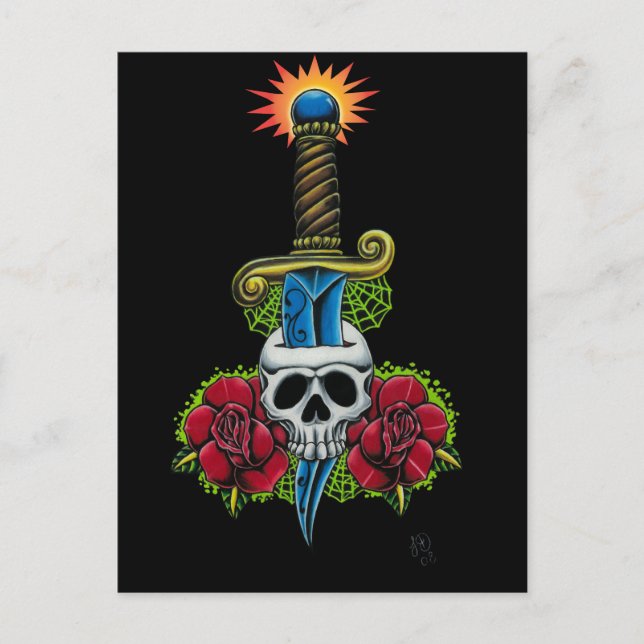 Carte postale Dagger, Crâne et Rose (Devant)