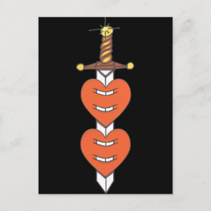 Carte Postale Dagger et Coeurs Classique Conception de tatouage 