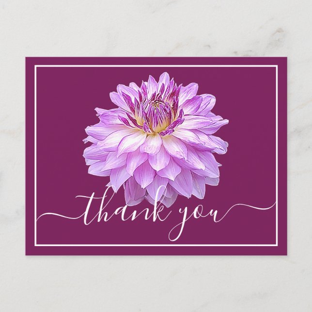 Carte Postale Dahlia pourpre et Merci Arrière - plan couleur vin (Devant)