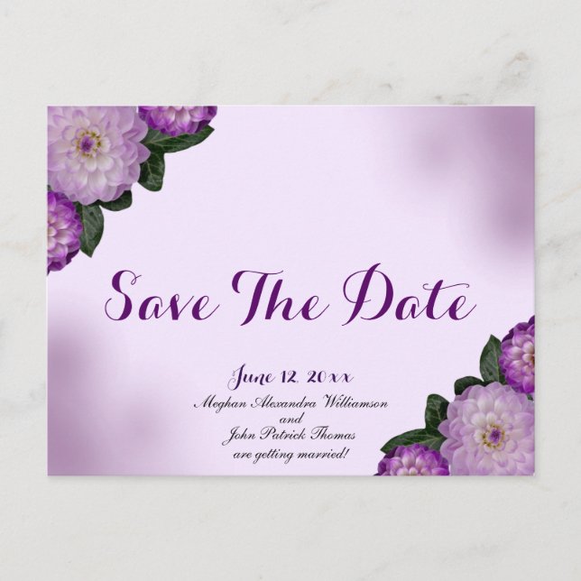 Carte Postale Dahlia Purple Lavender Lilac Floral Enregistrer La (Devant)