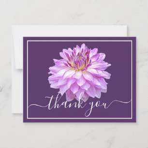 Carte Postale Dahlia Violet Avec Merci Arrière - plan Violet